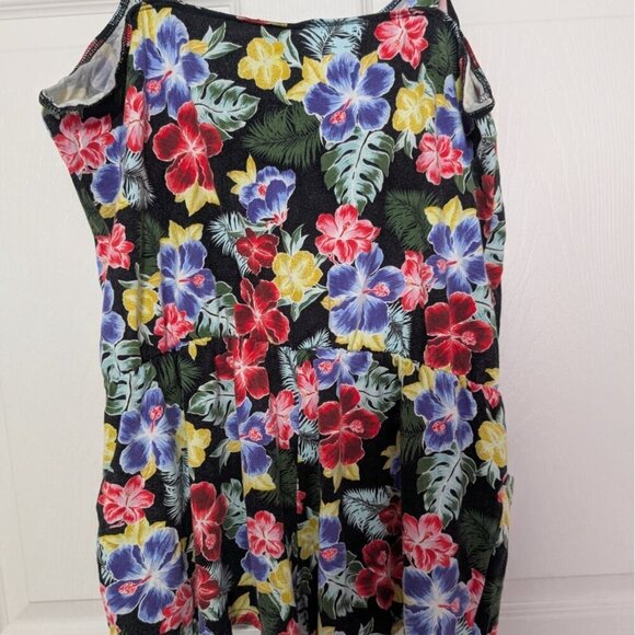 Vintage Y2K Floral Romper Womens Size Medium Large Black Hawaiian Sleeveless - Picture 7 of 10